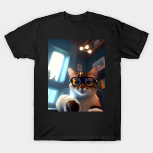 Adorable Kitten with Glasses - Modern Digital Art T-Shirt